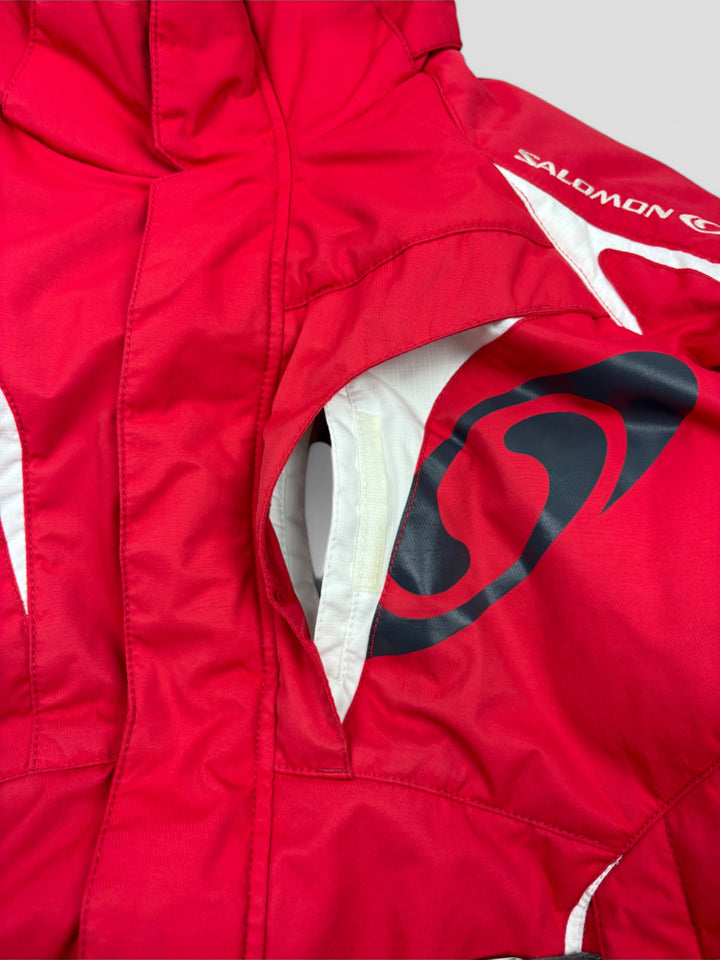 Vintage Salomon Tactical Jacke Rot mit Kapuze und weißen Akzenten, Second-Hand Salomon Jacket Red