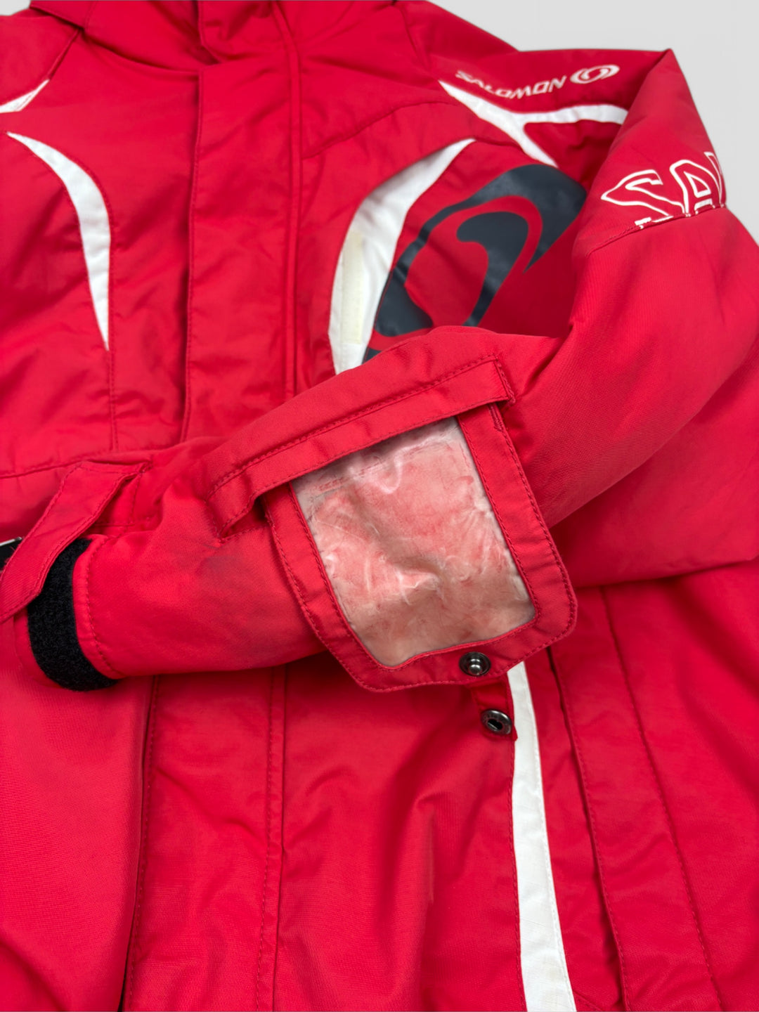 Vintage Salomon Tactical Jacke Rot mit Kapuze und weißen Akzenten, Second-Hand Salomon Jacket Red