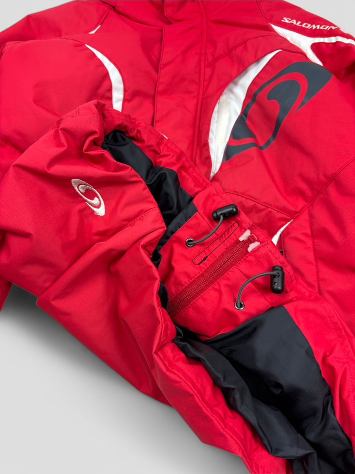 Vintage Salomon Tactical Jacke Rot mit Kapuze und weißen Akzenten, Second-Hand Salomon Jacket Red