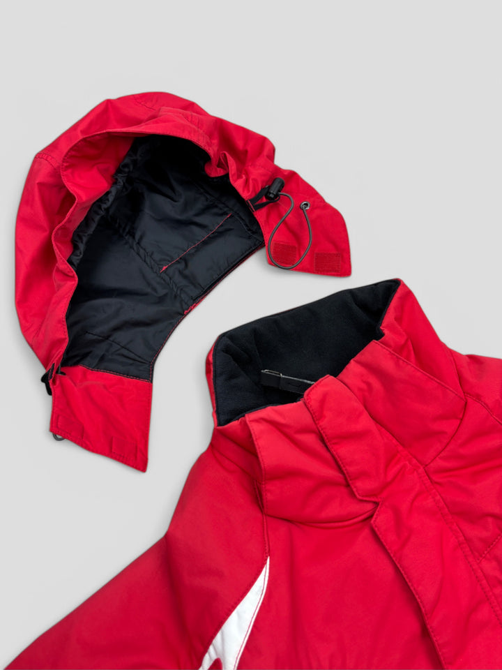 Vintage Salomon Tactical Jacke Rot mit Kapuze und weißen Akzenten, Second-Hand Salomon Jacket Red