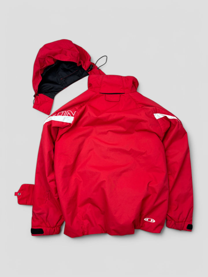 Vintage Salomon Tactical Jacke Rot mit Kapuze und weißen Akzenten, Second-Hand Salomon Jacket Red