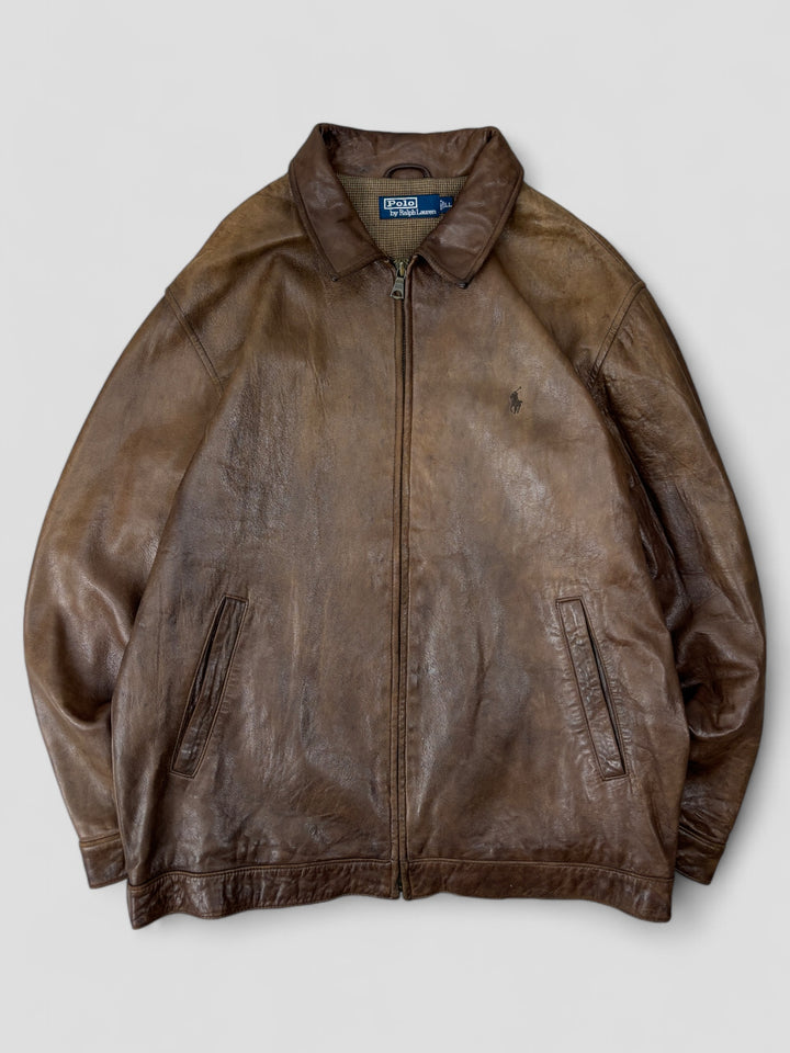 Vintage polo ralph laurent lederjacke braun herren, second hand men leather jacket brown