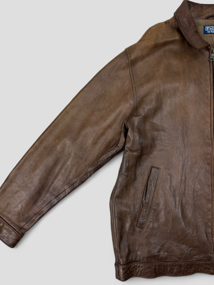 Vintage polo ralph laurent lederjacke braun herren, second hand men leather jacket brown