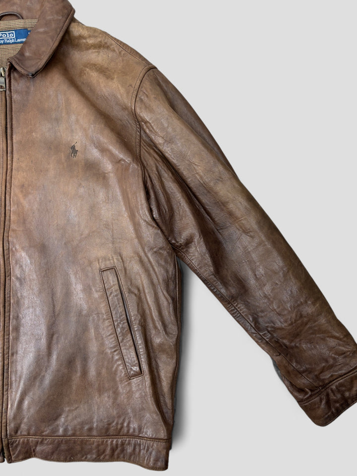 Vintage polo ralph laurent lederjacke braun herren, second hand men leather jacket brown