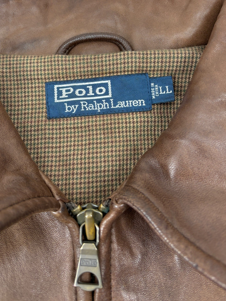 Vintage polo ralph laurent lederjacke braun herren, second hand men leather jacket brown