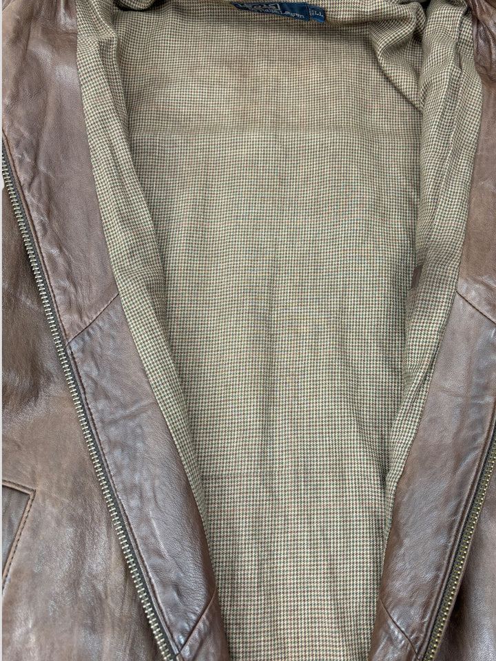 Vintage polo ralph laurent lederjacke braun herren, second hand men leather jacket brown