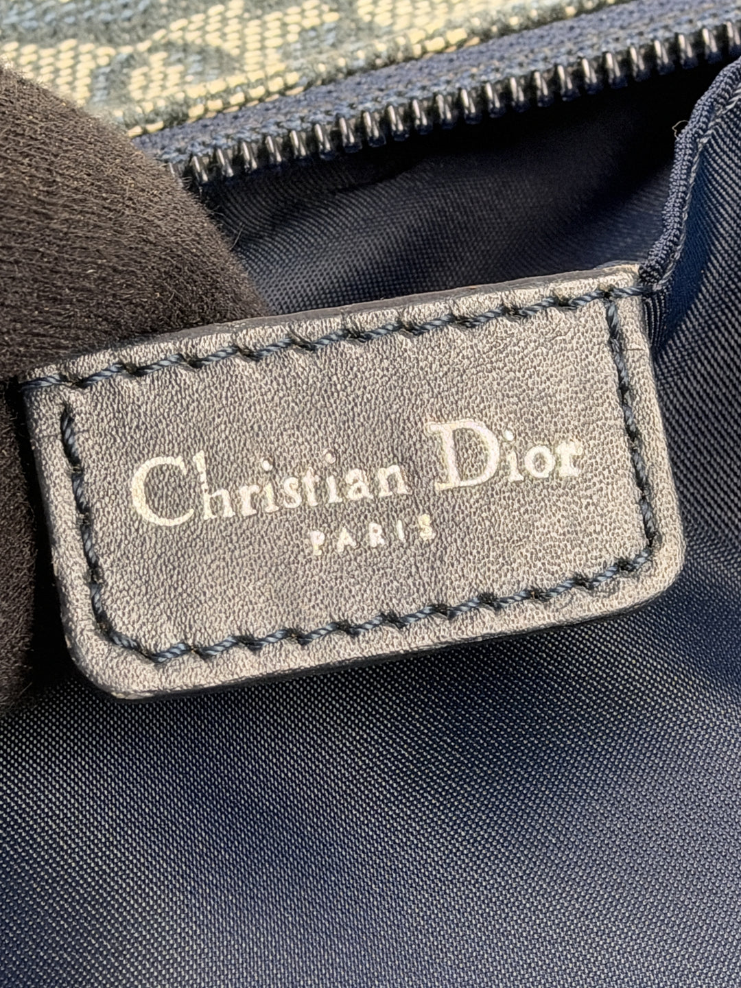 Christian Dior Trotter Canvas Pochette Baguette Shoulder Bag in Navy/Hellgrau, Detailansicht 12