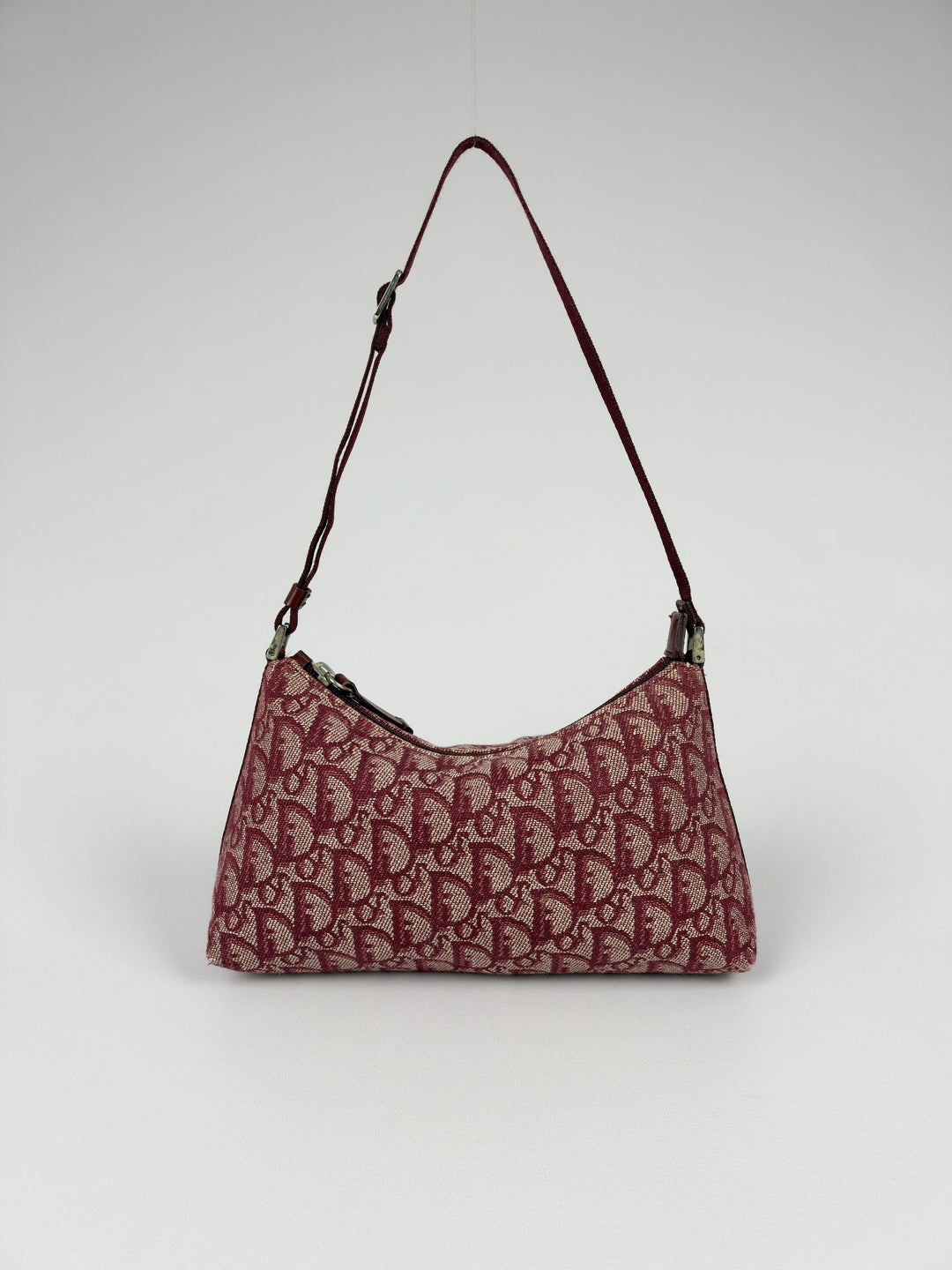 Christian Dior Trotter Canvas Pochette Baguette Shoulder Bag in Bordeaux/Creme, Ansicht 5
