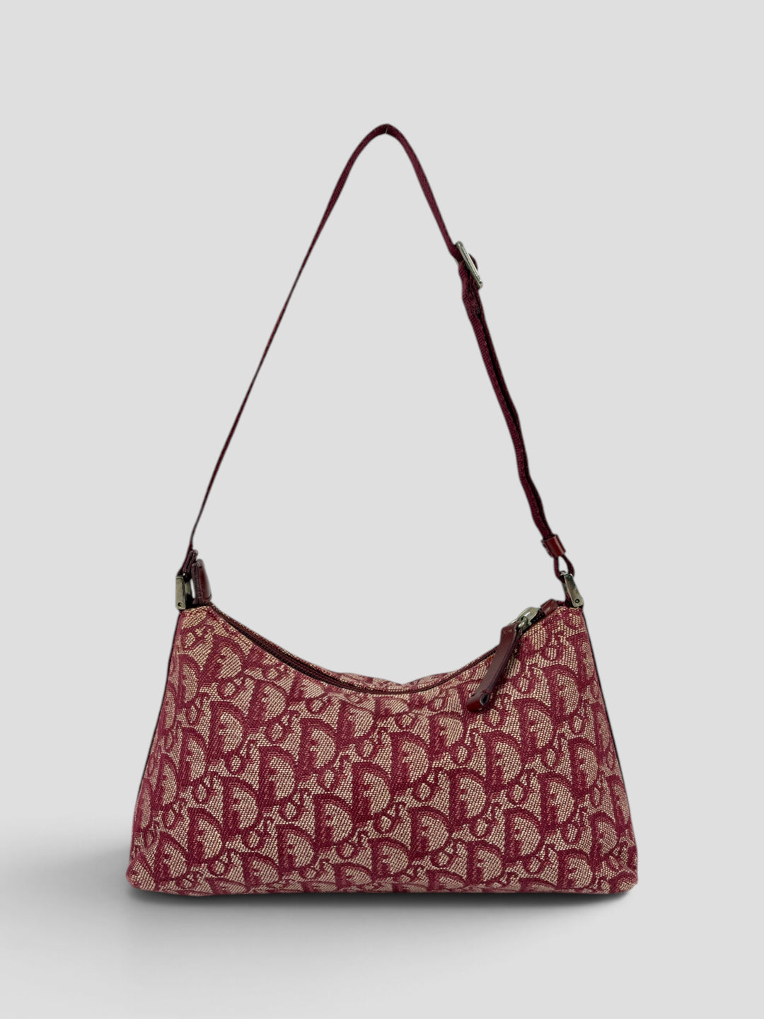 Christian Dior Trotter Canvas Pochette Baguette Shoulder Bag aus Trotter-Jacquard-Canvas in Bordeaux/Creme, Vorderansicht