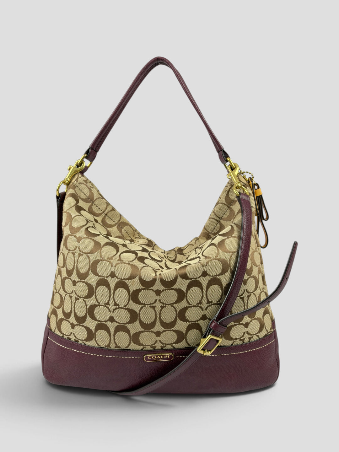 Coach Park Signature Hobo Crossbody Shoulder Bag aus Signature-Jacquard-Canvas in Khaki/Braun, Vorderansicht