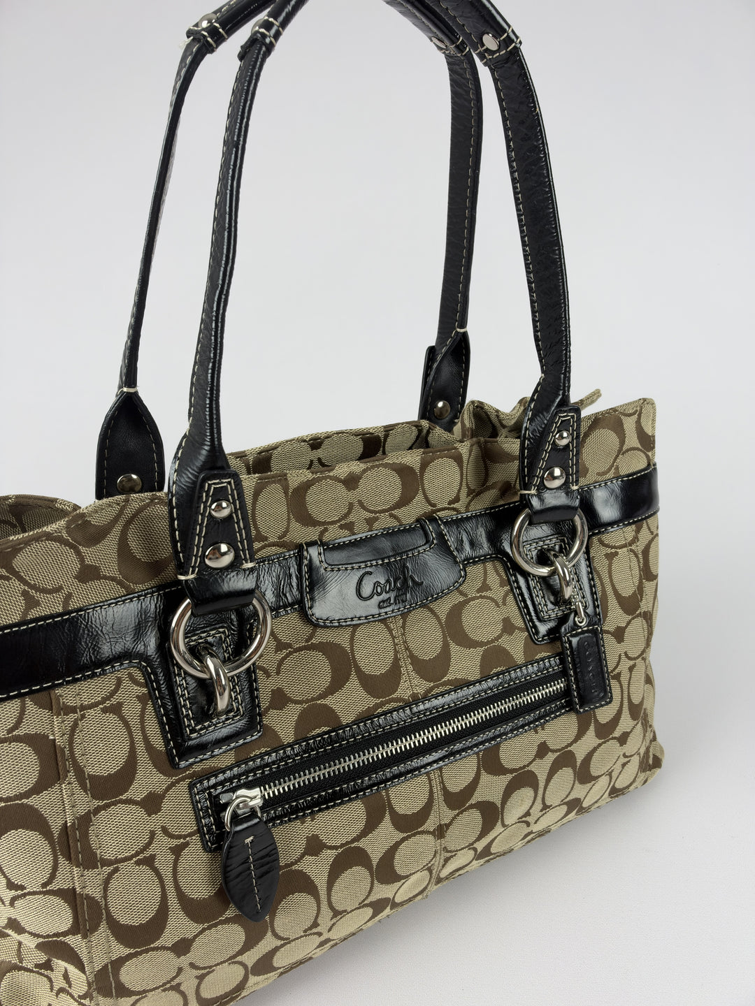 Coach Penelope Signature Canvas Carryall Tote Shoulder Bag in Khaki/Braun, Ansicht 7