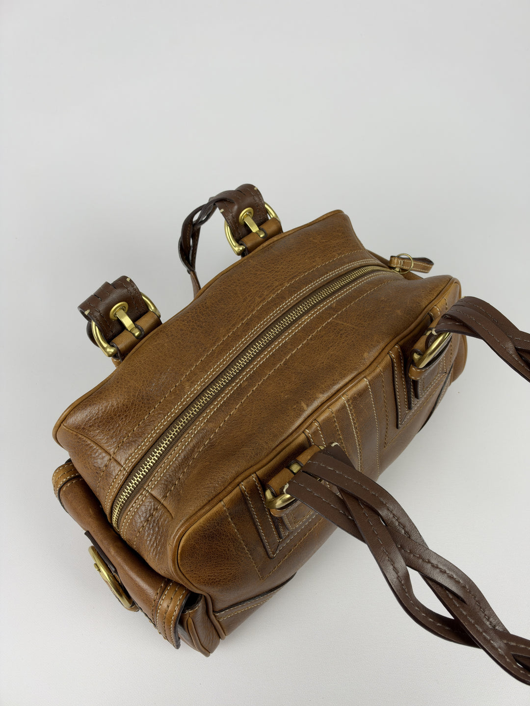Coach Soho Leather Buckle Satchel Shoulder Bag in Cognac/Braun, Detailansicht 10