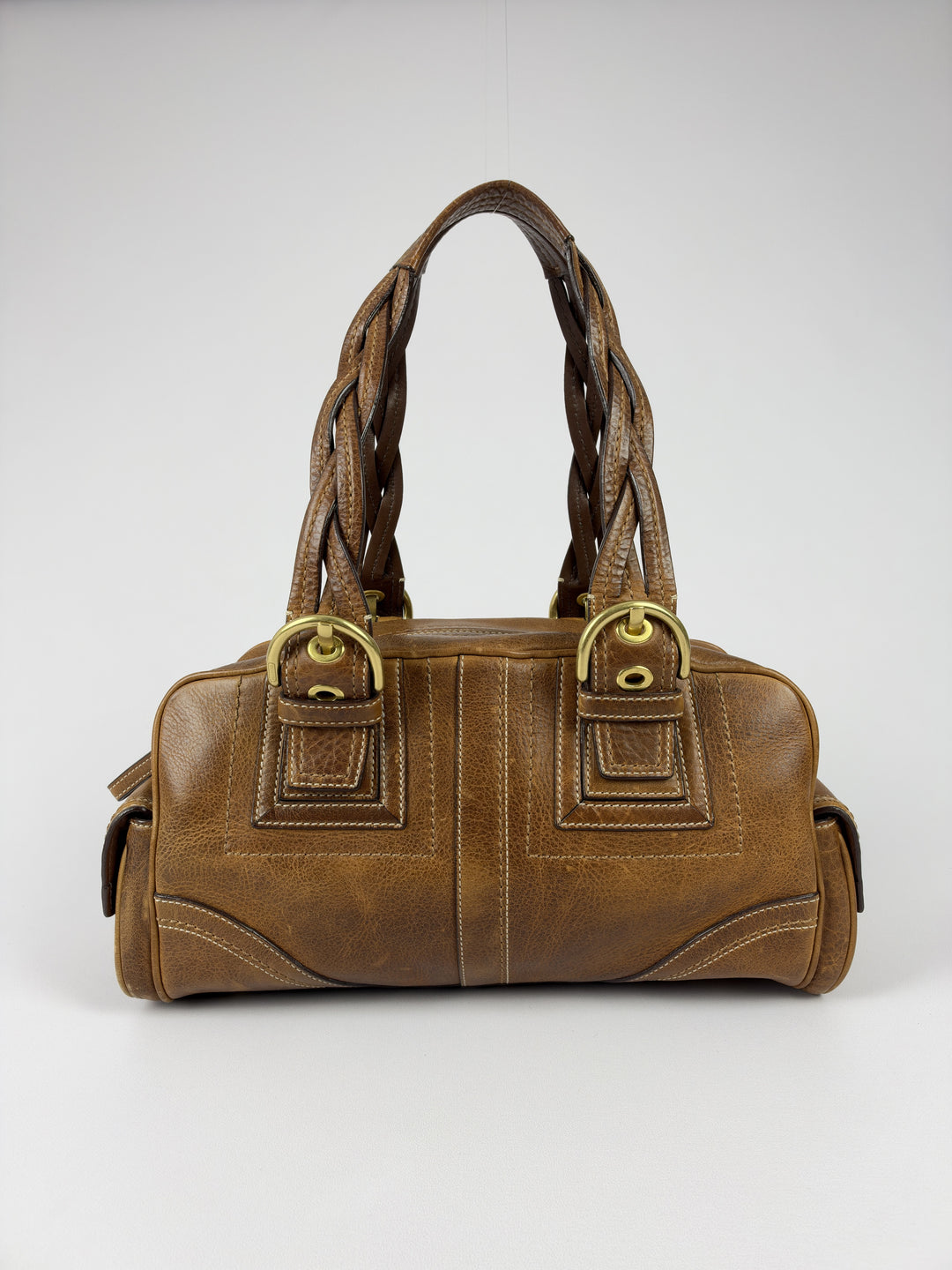 Coach Soho Leather Buckle Satchel Shoulder Bag in Cognac/Braun, Detailansicht 2