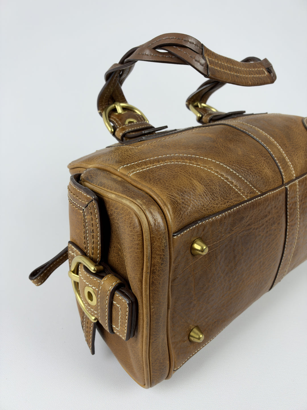 Coach Soho Leather Buckle Satchel Shoulder Bag in Cognac/Braun, Detailansicht 7