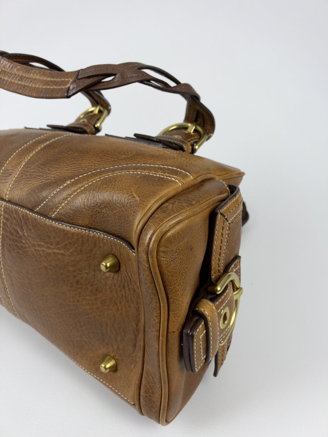 Coach Soho Leather Buckle Satchel Shoulder Bag in Cognac/Braun, Detailansicht 8