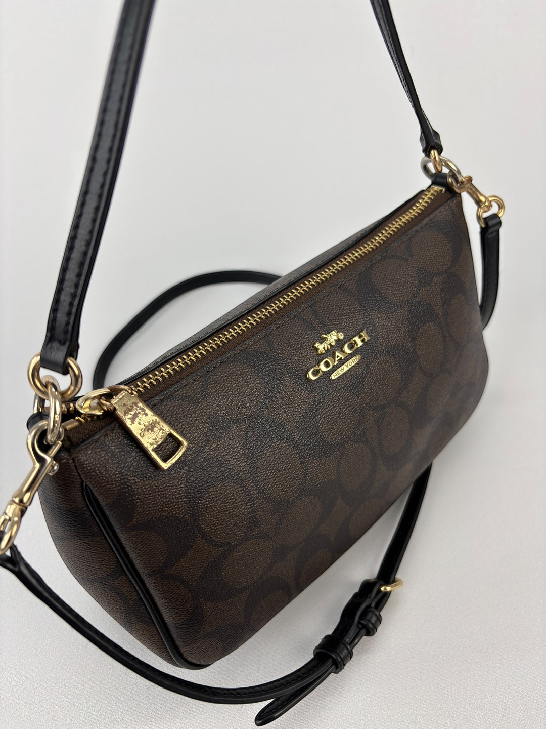 Coach Signature Jacquard Convertible Shoulder Bag / Baguette Bag / Pochette