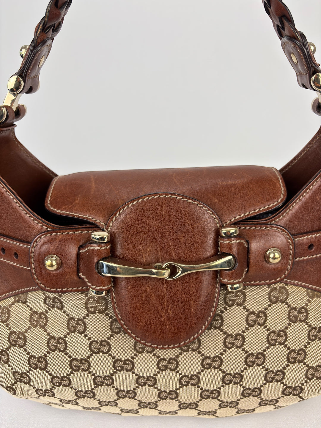 Gucci Medium GG Canvas Horsebit Shoulder Bag / Hobo