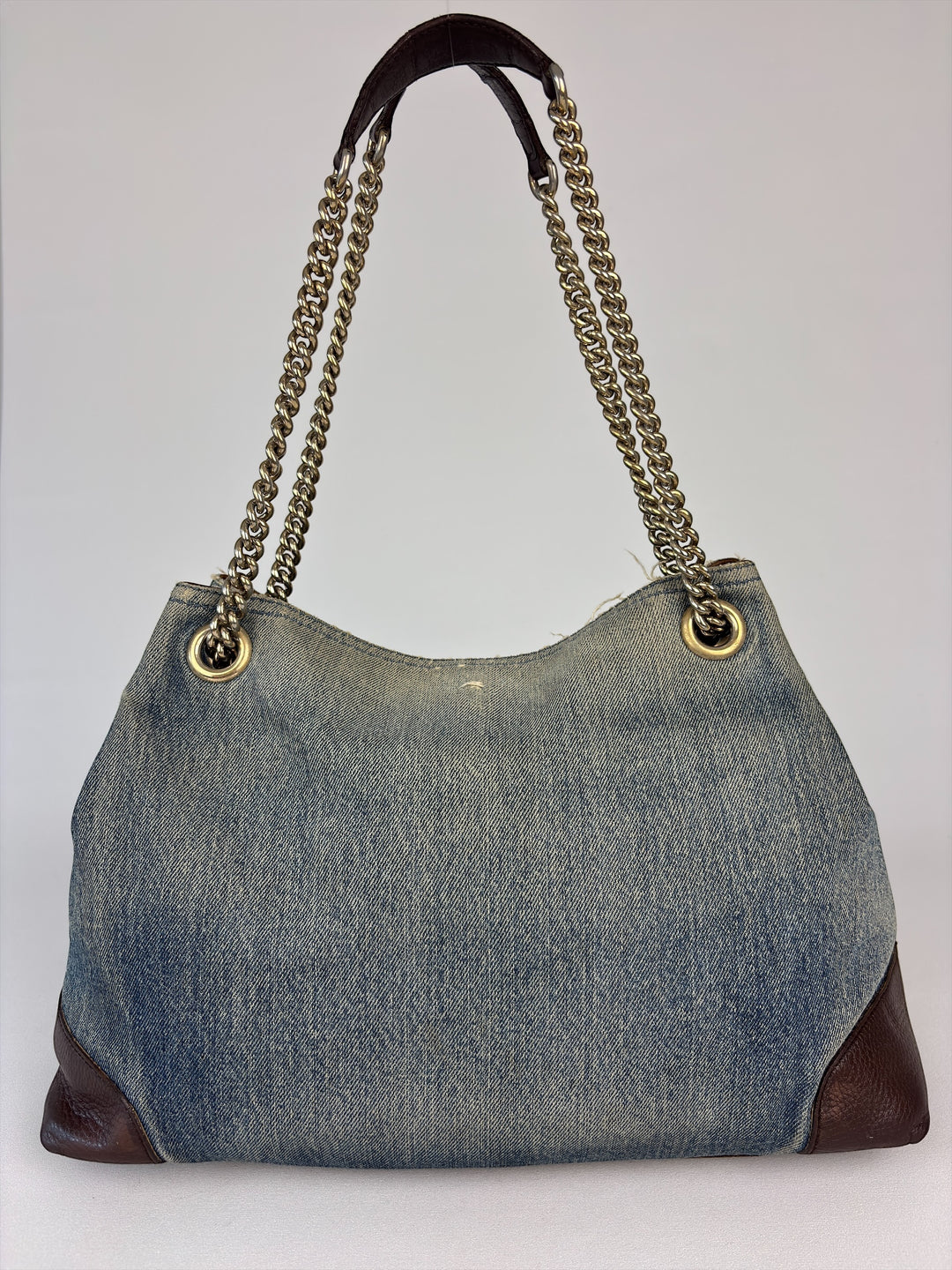 Gucci Soho Denim Tote/Hobo Bag mit Kettenriemen und Fransenanhänger