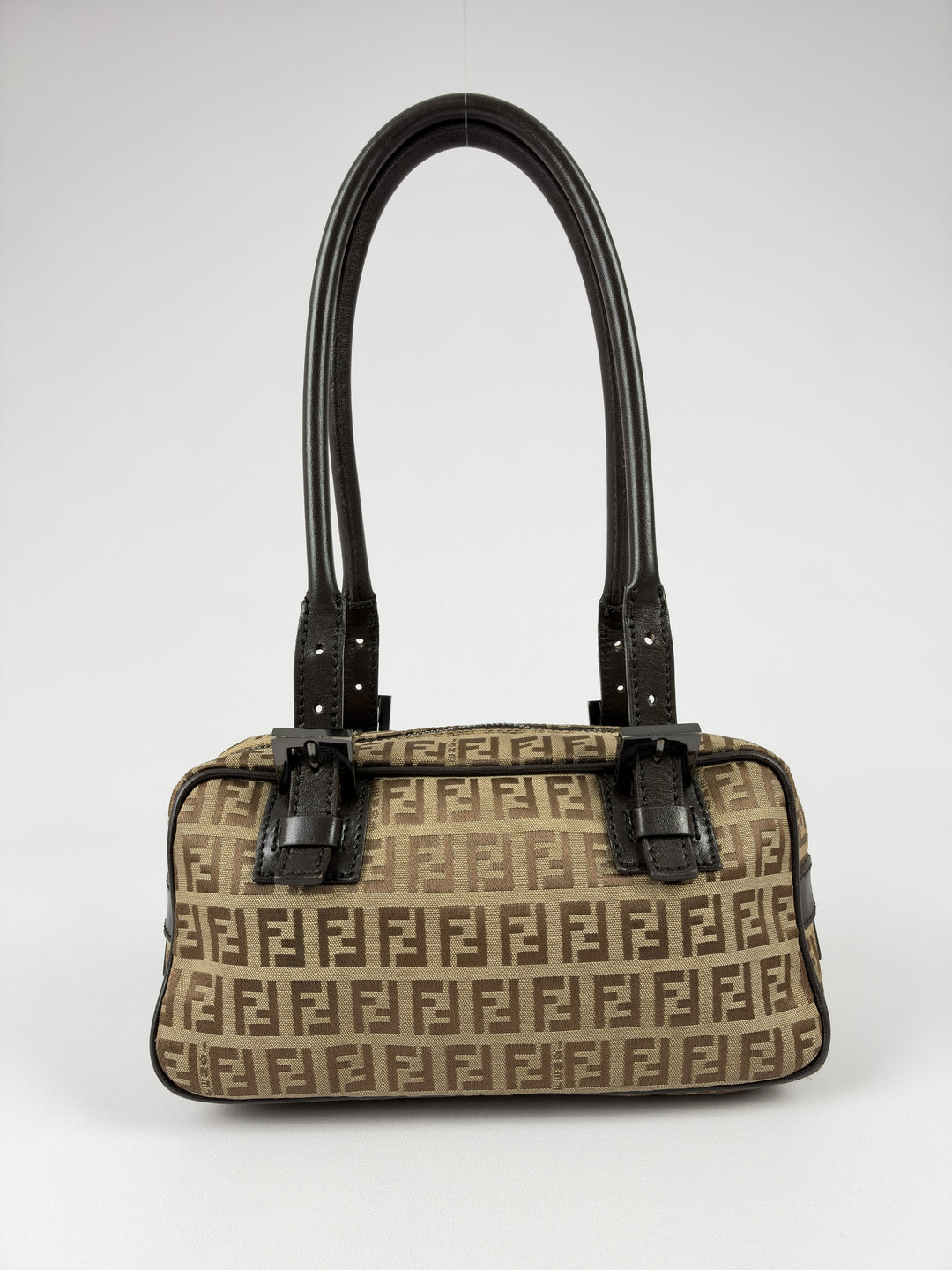 Fendi Zucchino Canvas Mini Boston Shoulder Bag in Beige/Braun, Detailansicht 2
