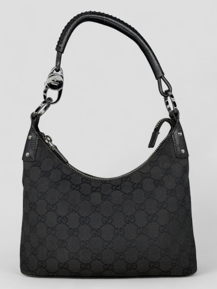 graue vintage gucci hobo schultertasche, second hand gucci women handbag