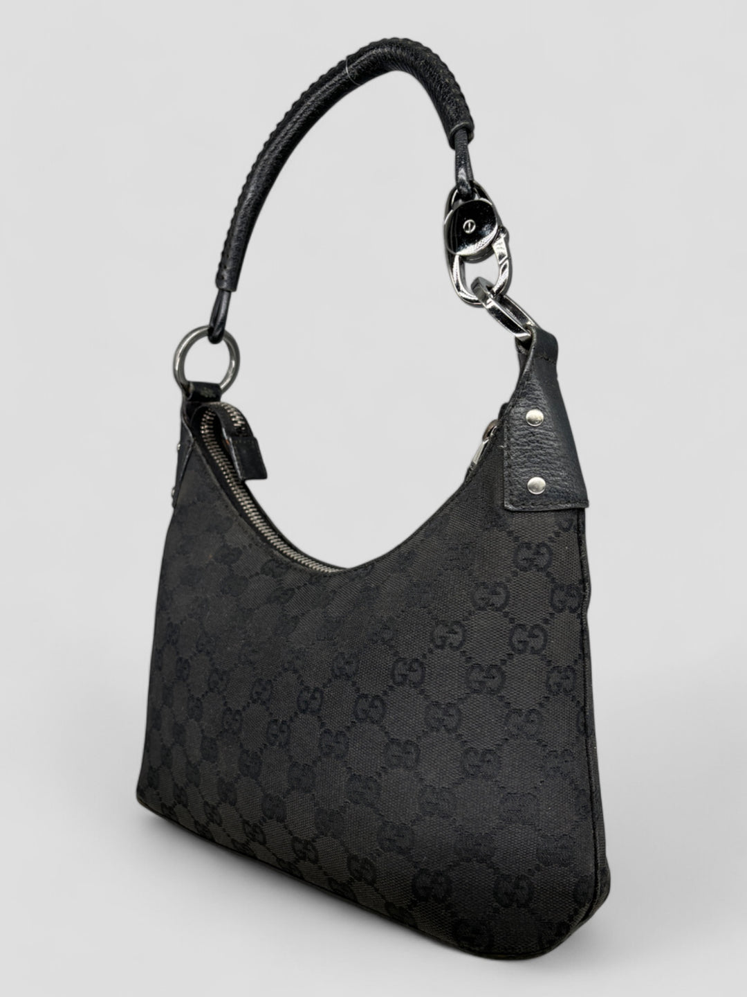 graue vintage gucci hobo schultertasche, second hand gucci women handbag