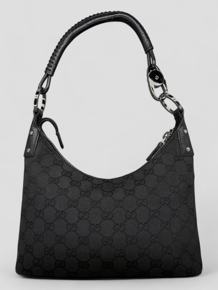 graue vintage gucci hobo schultertasche, second hand gucci women handbag