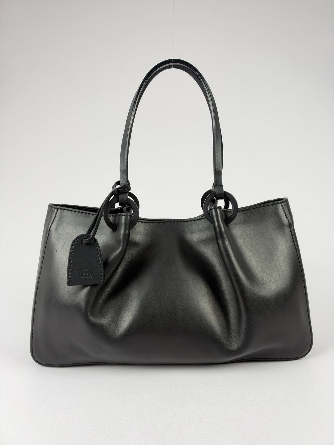 Gucci Black Leather Tote Shoulder Bag with Pouch in Schwarz, Detailansicht 1