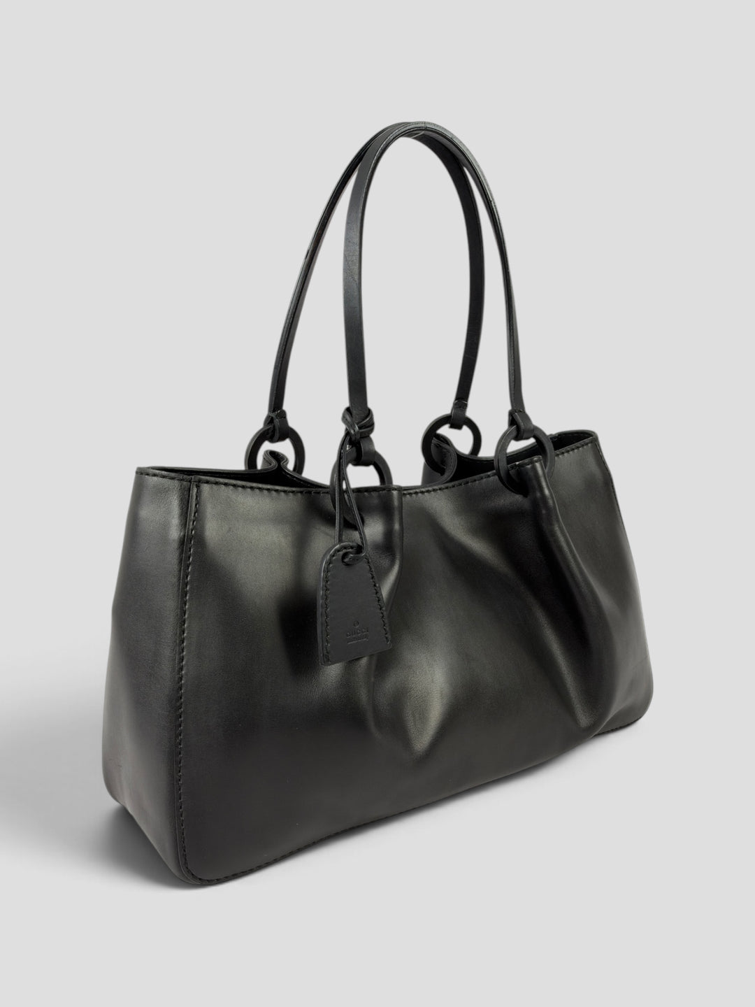 Gucci Black Leather Tote Shoulder Bag with Pouch aus Glattleder in Schwarz, Vorderansicht