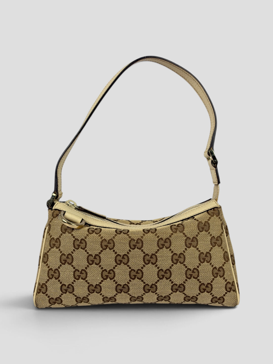 Gucci GG Canvas Abbey D-Ring Pochette Baguette Shoulder Bag aus GG-Canvas in Beige/Ebenholz, Vorderansicht