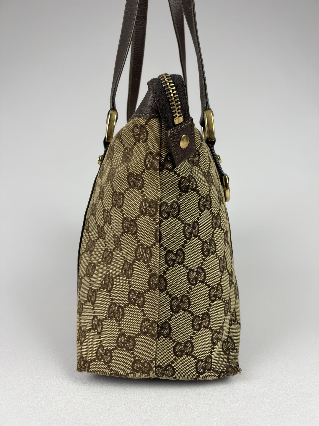 Gucci GG Canvas Abbey D-Ring Tote Shoulder Bag in Beige/Braun, Detailansicht 1