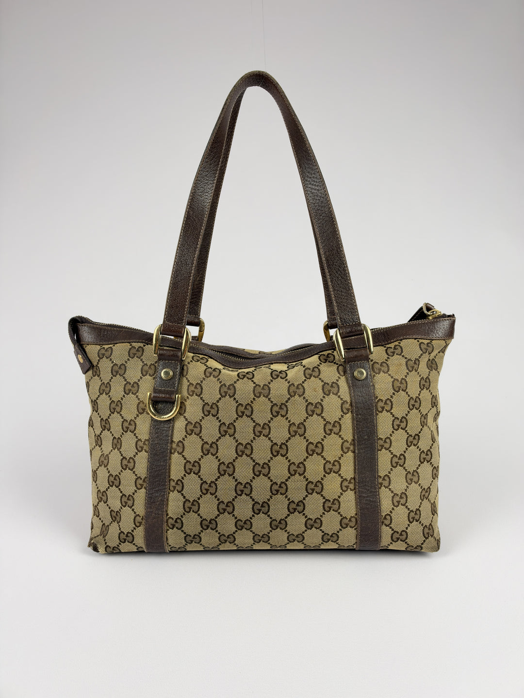 Gucci GG Canvas Abbey D-Ring Tote Shoulder Bag in Beige/Braun, Detailansicht 2