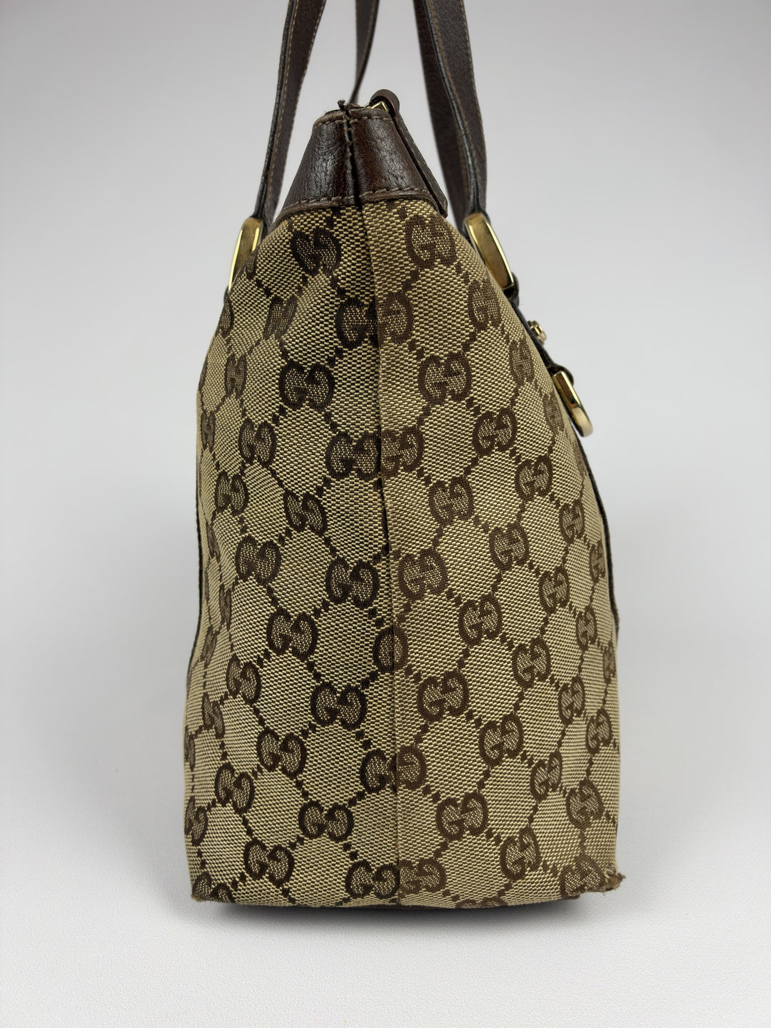 Gucci GG Canvas Abbey D-Ring Tote Shoulder Bag in Beige/Braun, Detailansicht 4