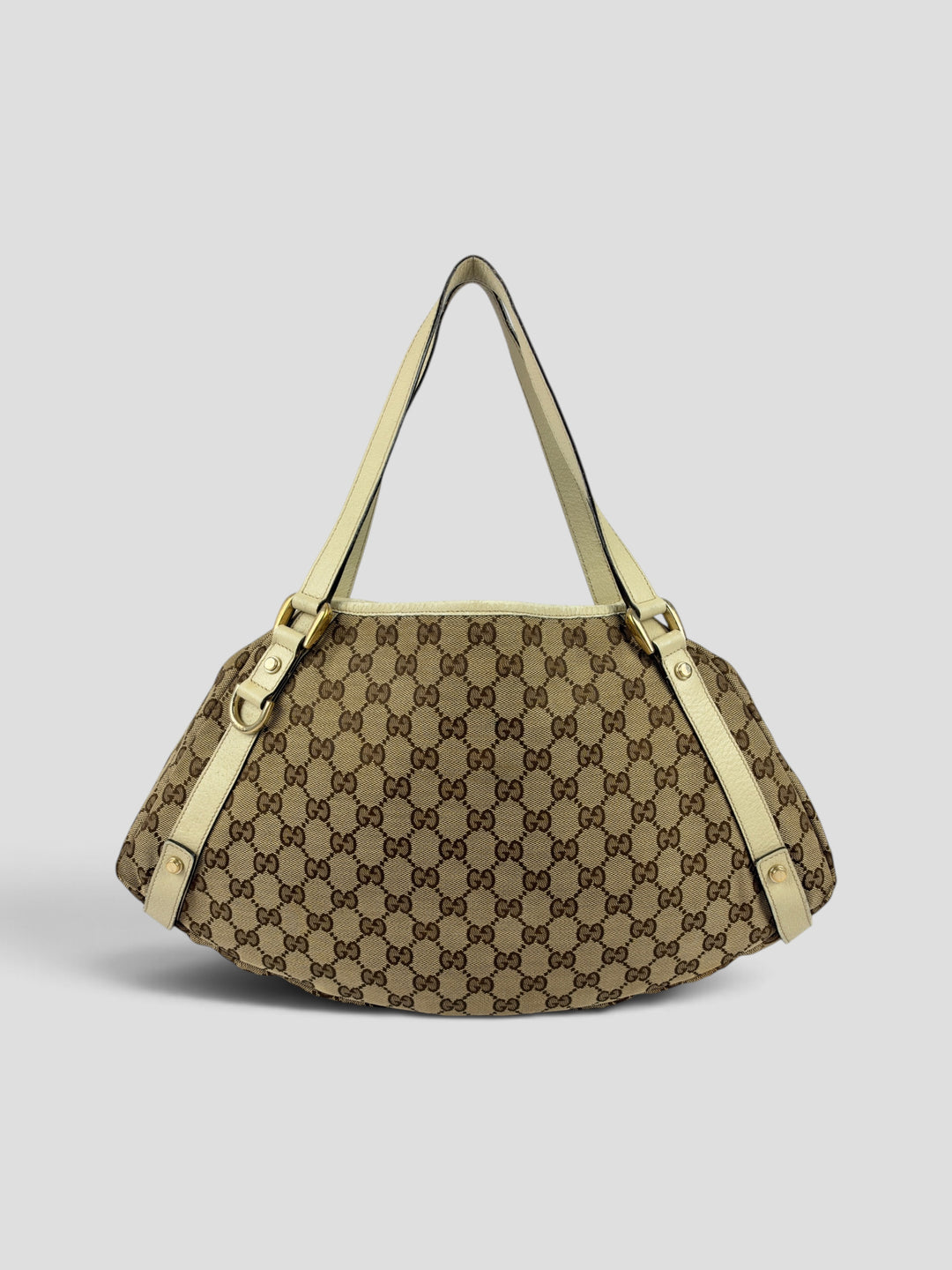Gucci GG Canvas Abbey D-Ring Tote Shoulder Bag aus GG-Canvas in Beige/Ebenholz, Vorderansicht