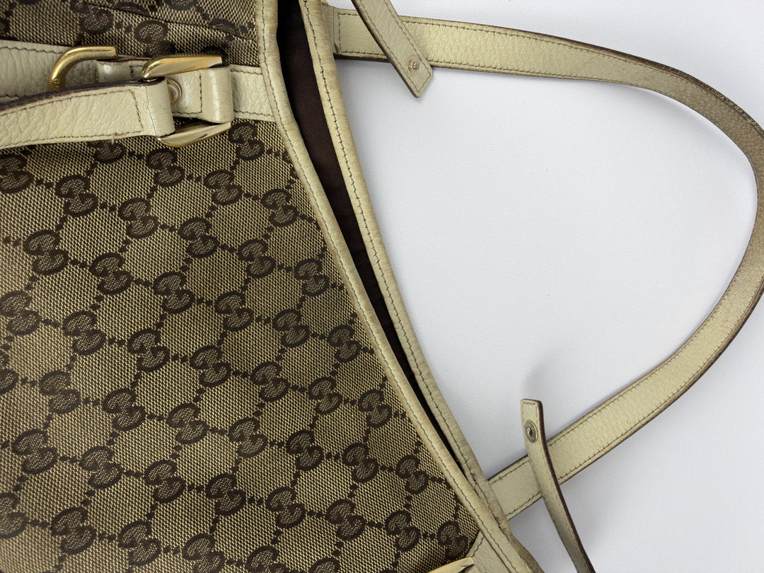 Gucci GG Canvas Abbey Tote Shoulder Bag in Beige/Ebenholz, Detailansicht 10