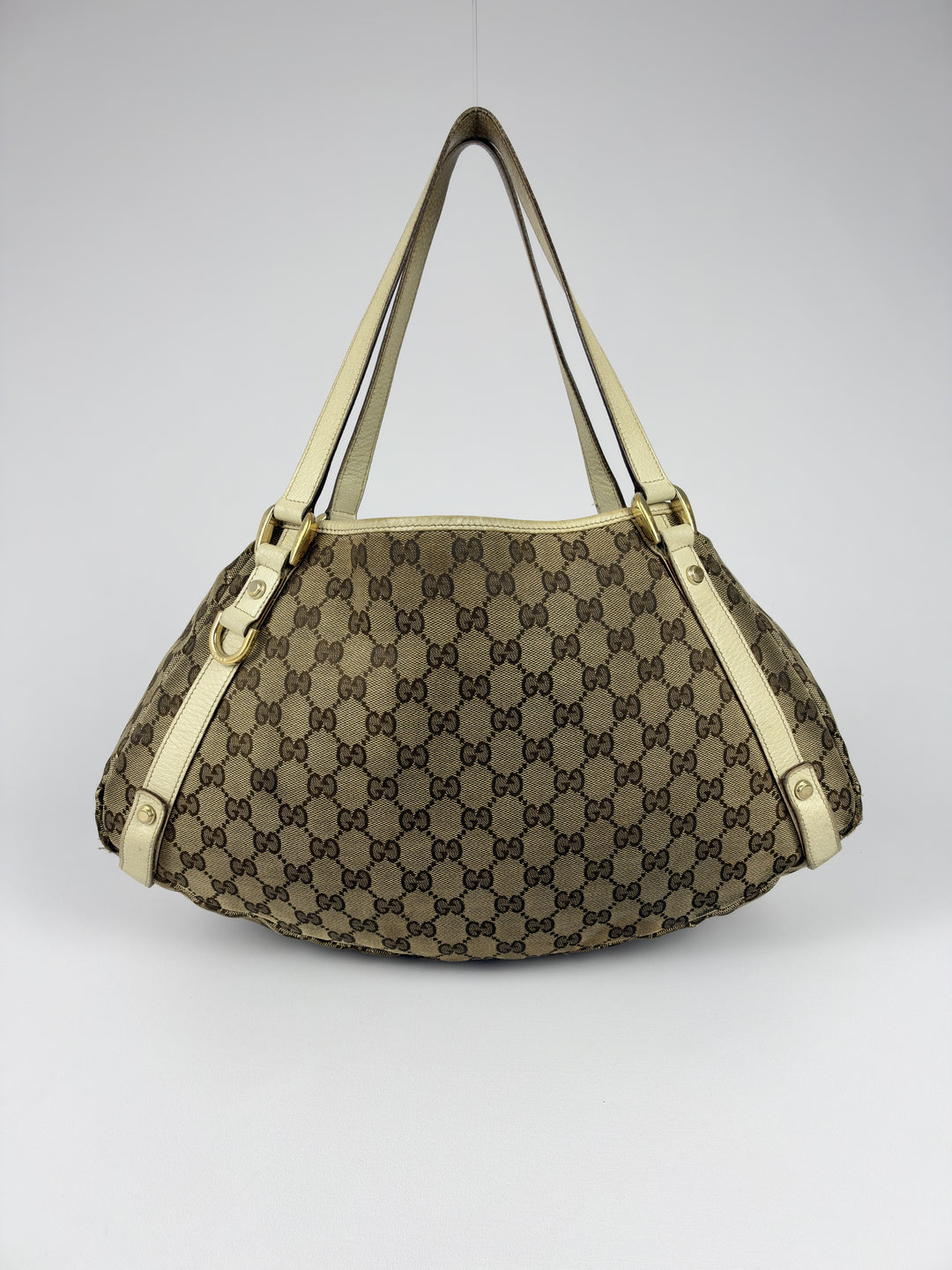 Gucci GG Canvas Abbey Tote Shoulder Bag in Beige/Ebenholz, Detailansicht 2
