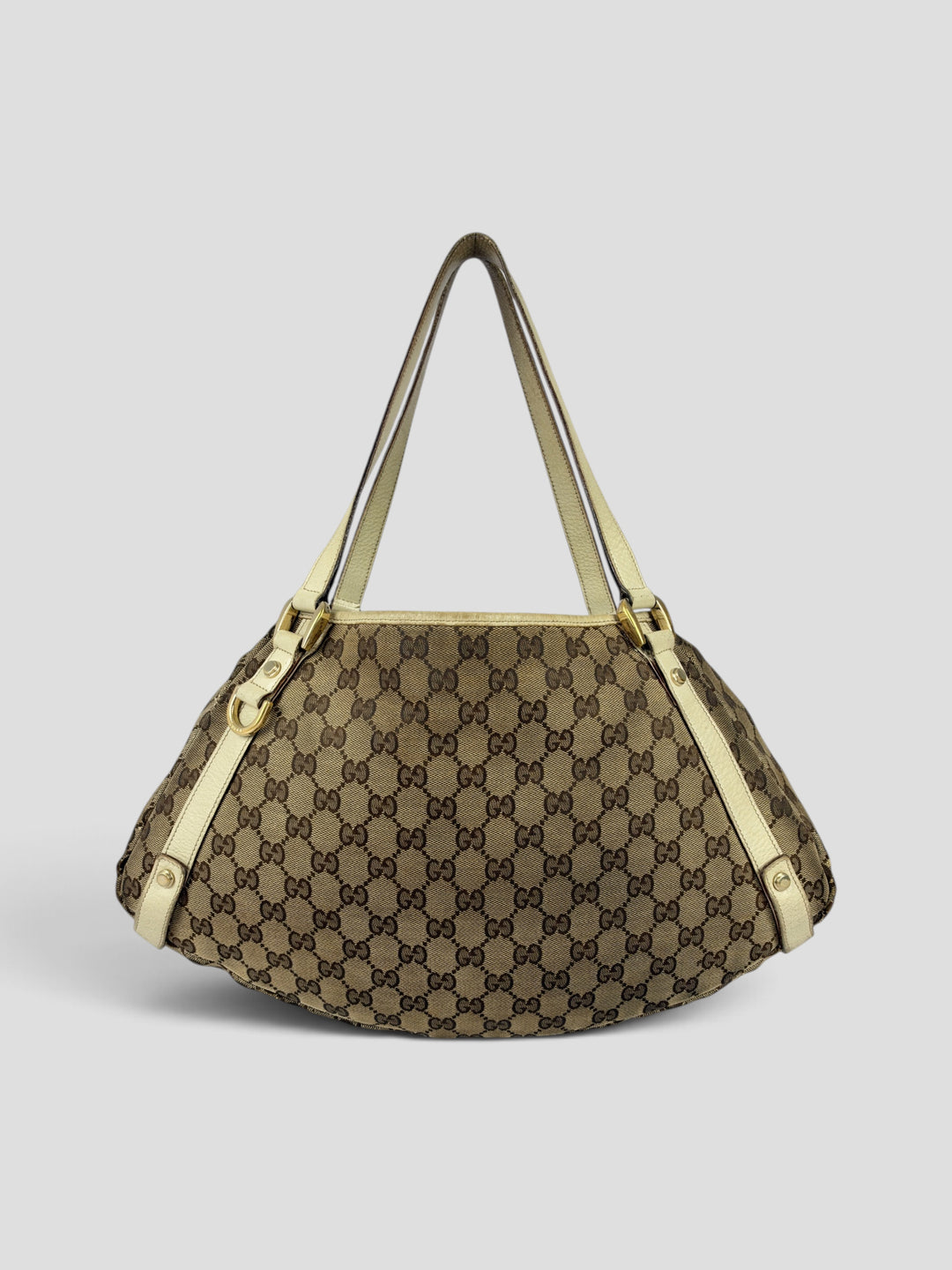 Gucci GG Canvas Abbey Tote Shoulder Bag aus GG-Canvas in Beige/Ebenholz, Vorderansicht