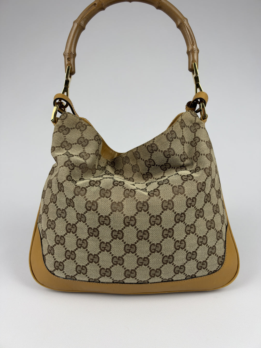 Gucci GG Canvas Bamboo Web Hobo Shoulder Bag in Beige/Braun, Detailansicht 1