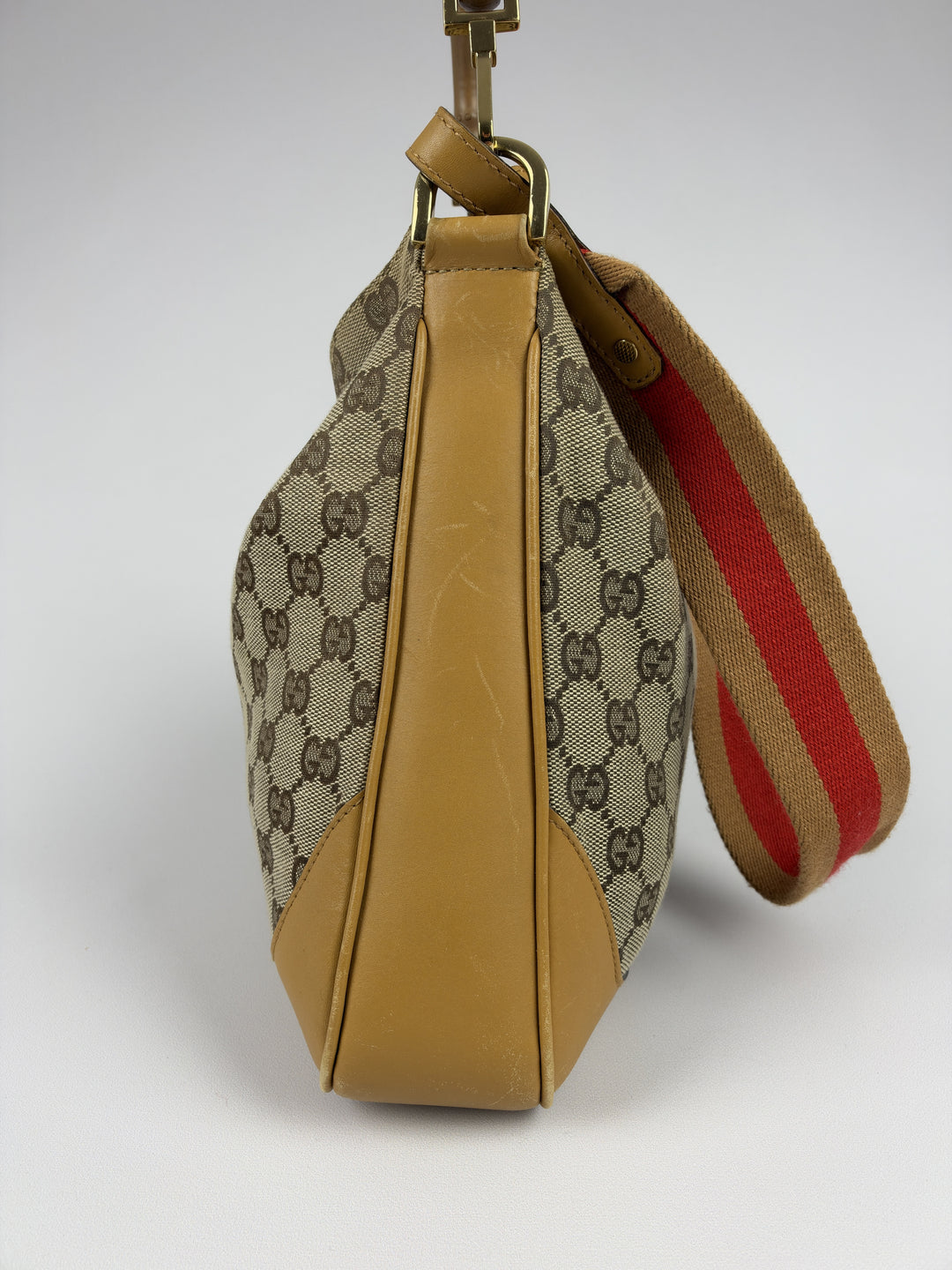 Gucci GG Canvas Bamboo Web Hobo Shoulder Bag in Beige/Braun, Detailansicht 2