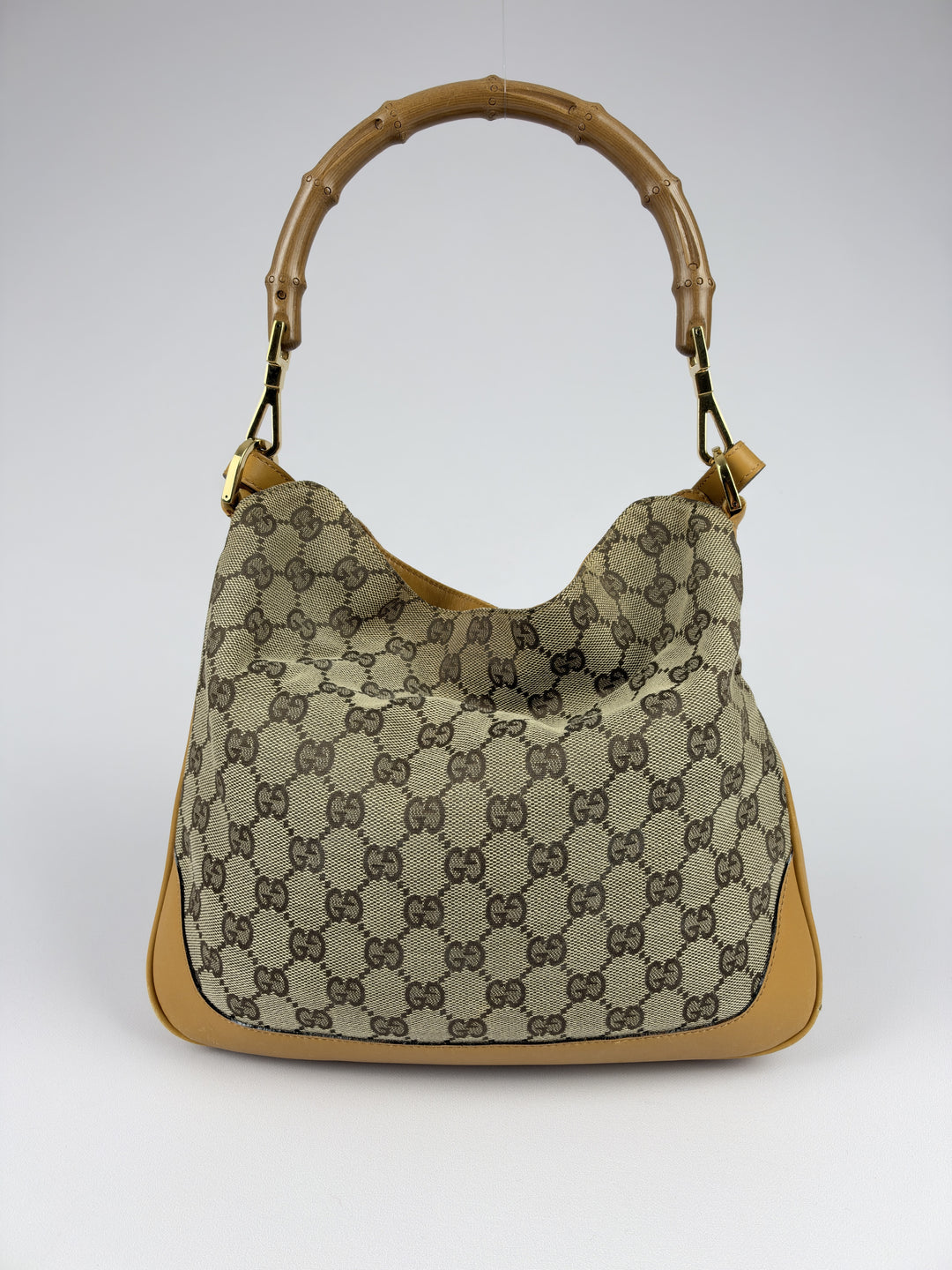 Gucci GG Canvas Bamboo Web Hobo Shoulder Bag in Beige/Braun, Detailansicht 3