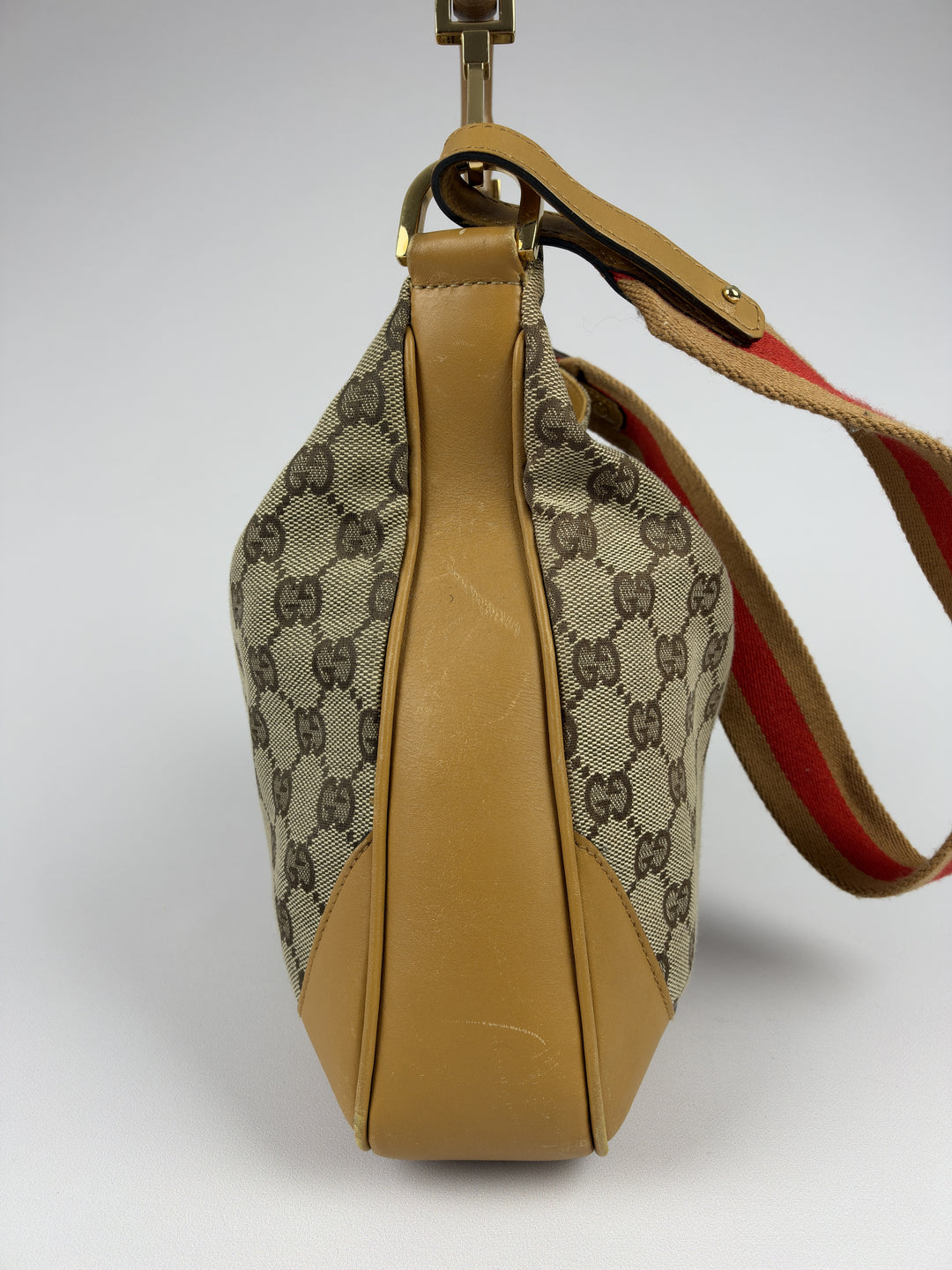 Gucci GG Canvas Bamboo Web Hobo Shoulder Bag in Beige/Braun, Detailansicht 4
