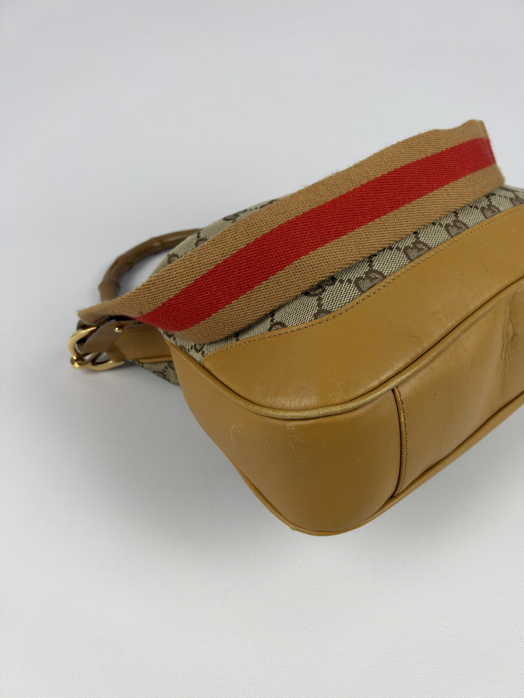 Gucci GG Canvas Bamboo Web Hobo Shoulder Bag in Beige/Braun, Detailansicht 6