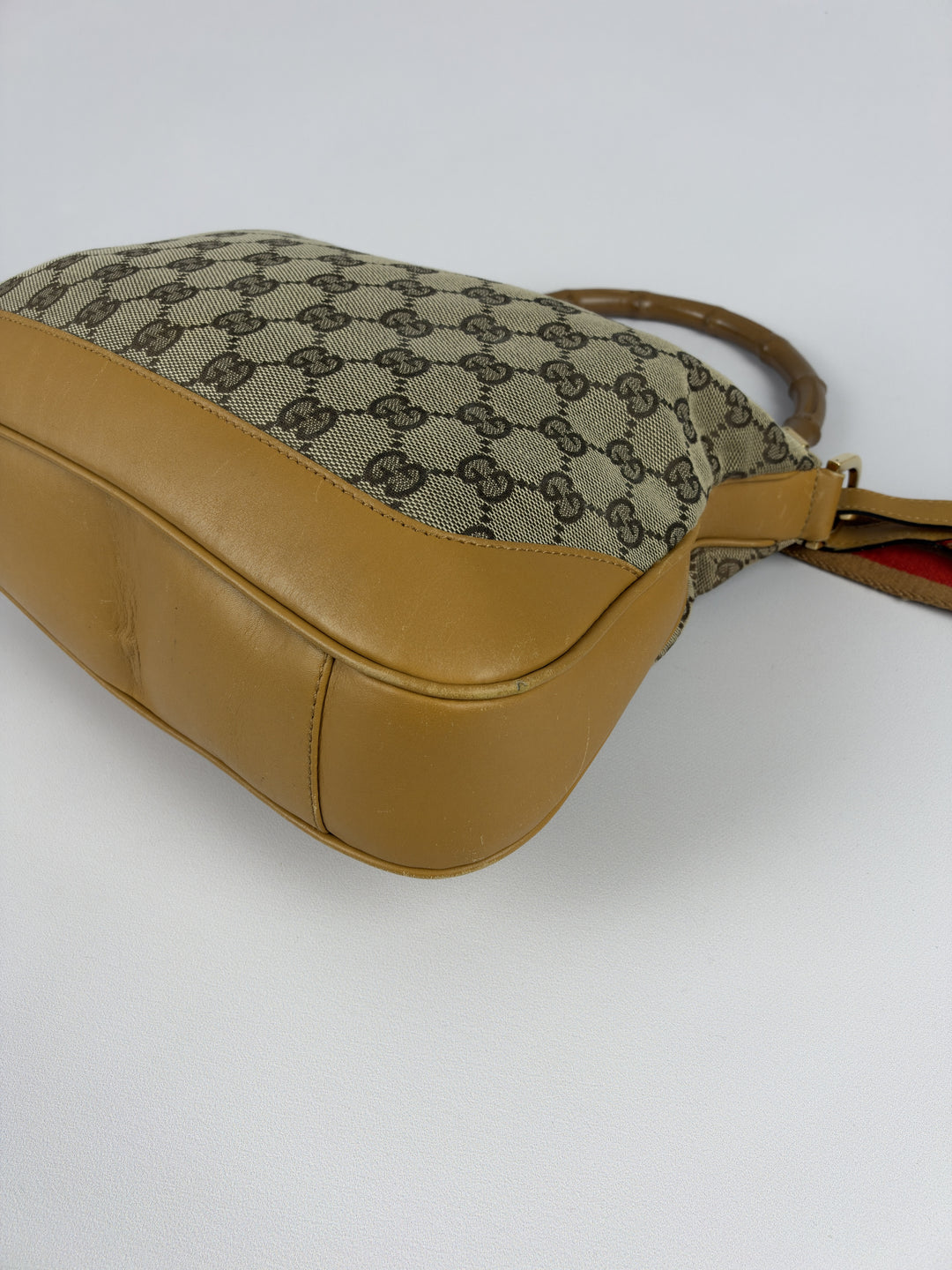 Gucci GG Canvas Bamboo Web Hobo Shoulder Bag in Beige/Braun, Detailansicht 9