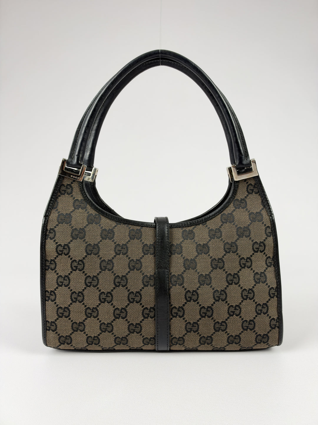 Gucci GG Canvas Jackie Small Hobo Shoulder Bag in Dunkelbraun/Schwarz, Detailansicht 3