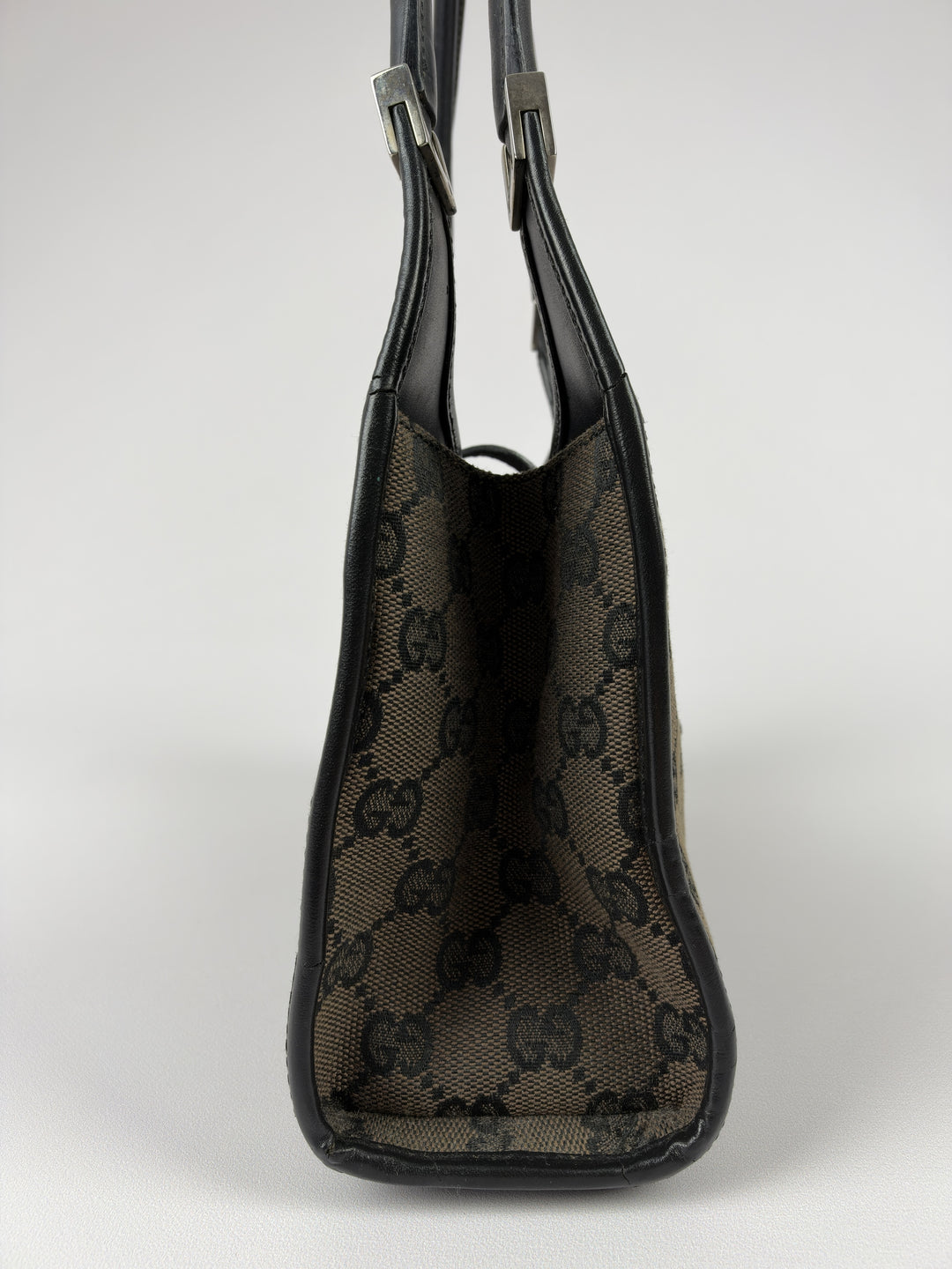 Gucci GG Canvas Jackie Small Hobo Shoulder Bag in Dunkelbraun/Schwarz, Detailansicht 4