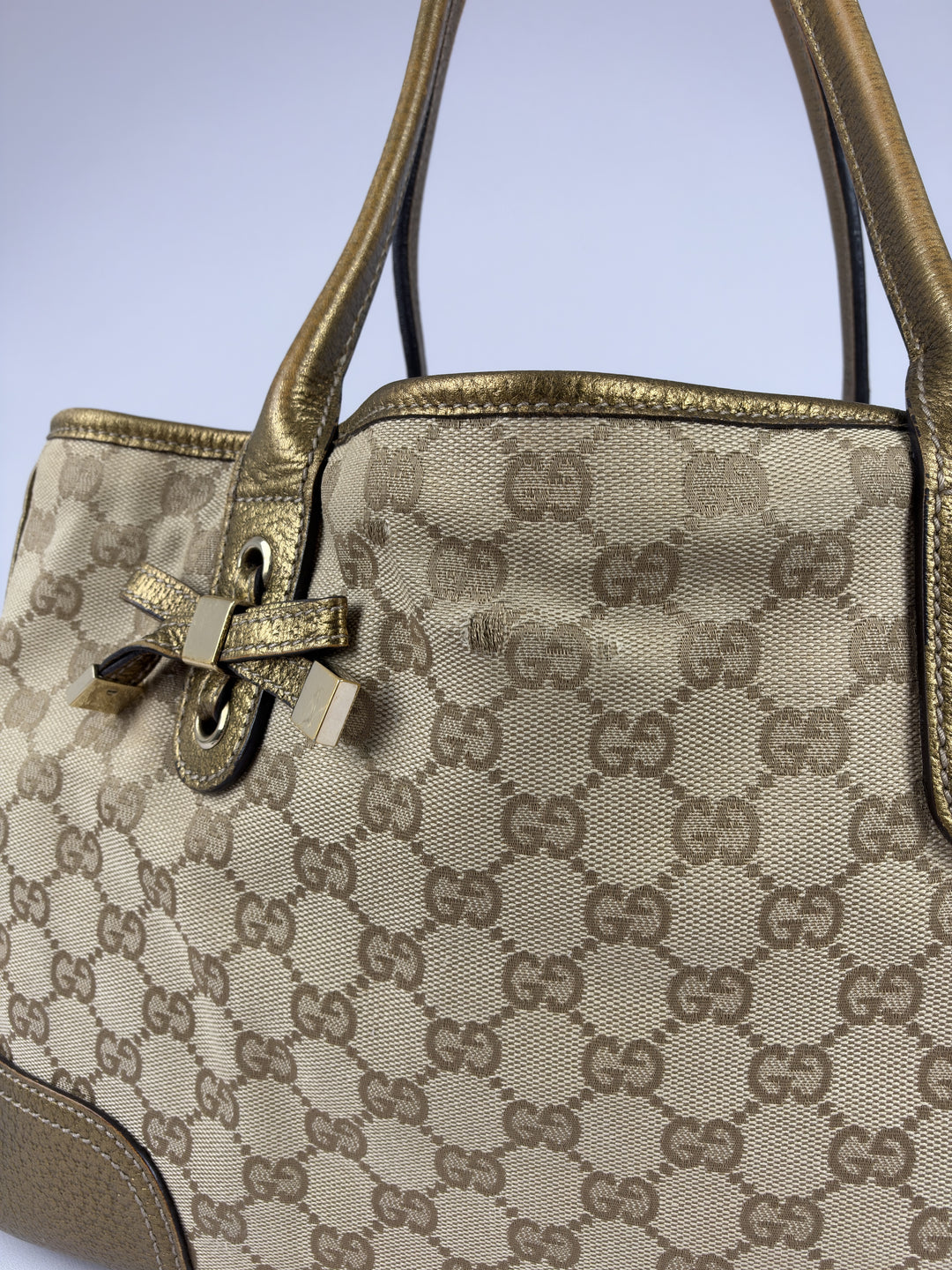 Gucci GG Canvas Princy Medium Tote Shoulder Bag in Beige/Ebony, Detailansicht 6