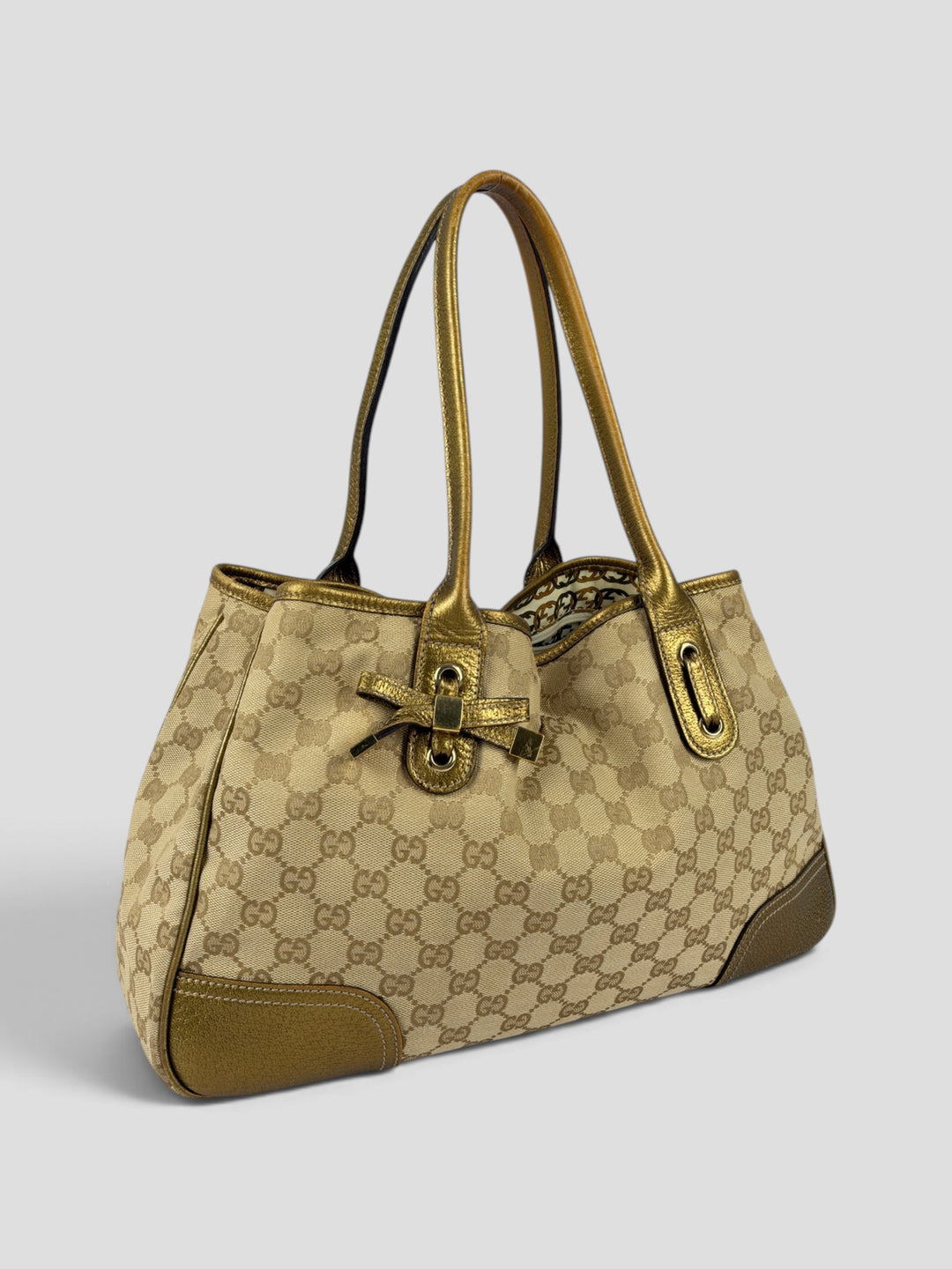 Gucci GG Canvas Princy Medium Tote Shoulder Bag aus GG-Canvas in Beige/Ebony, Vorderansicht