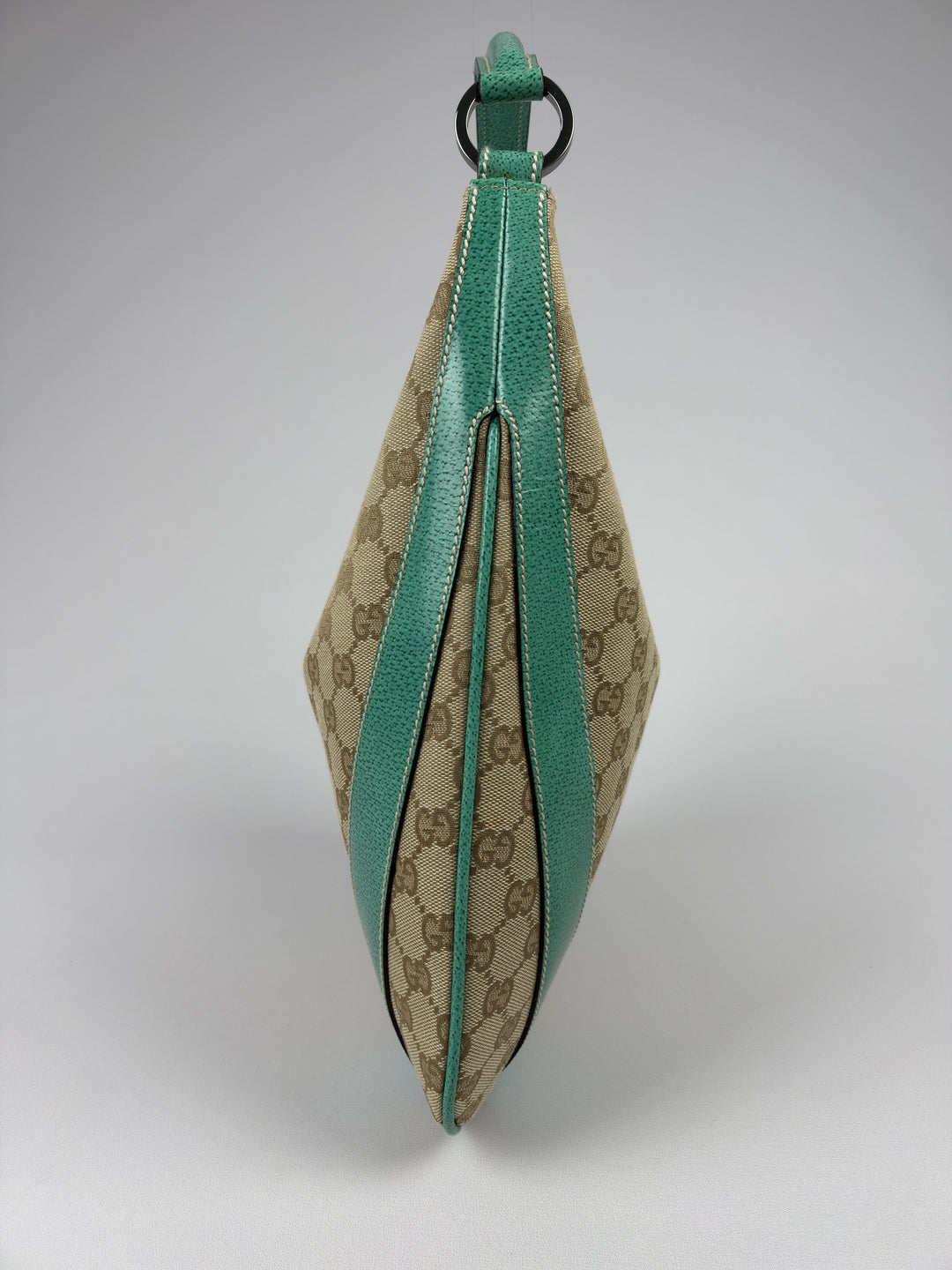Gucci GG Canvas Turquoise Leather Hobo Shoulder Bag in Beige/Ebenholz, Detailansicht 1