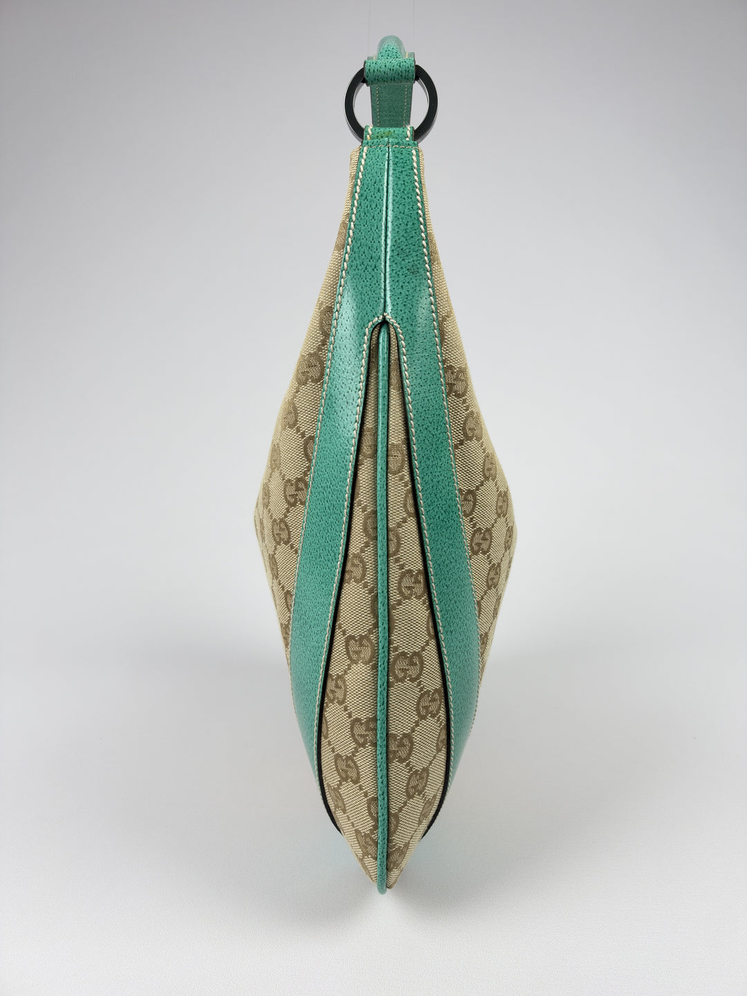 Gucci GG Canvas Turquoise Leather Hobo Shoulder Bag in Beige/Ebenholz, Detailansicht 3