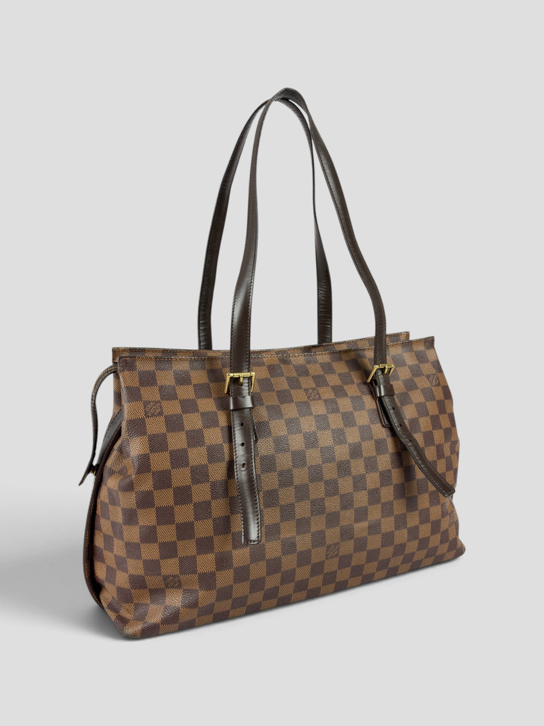 Louis Vuitton Damier Ebene Chelsea Tote Shoulder Bag aus Damier-Ebène-Canvas in Ebène/Braun, Vorderansicht