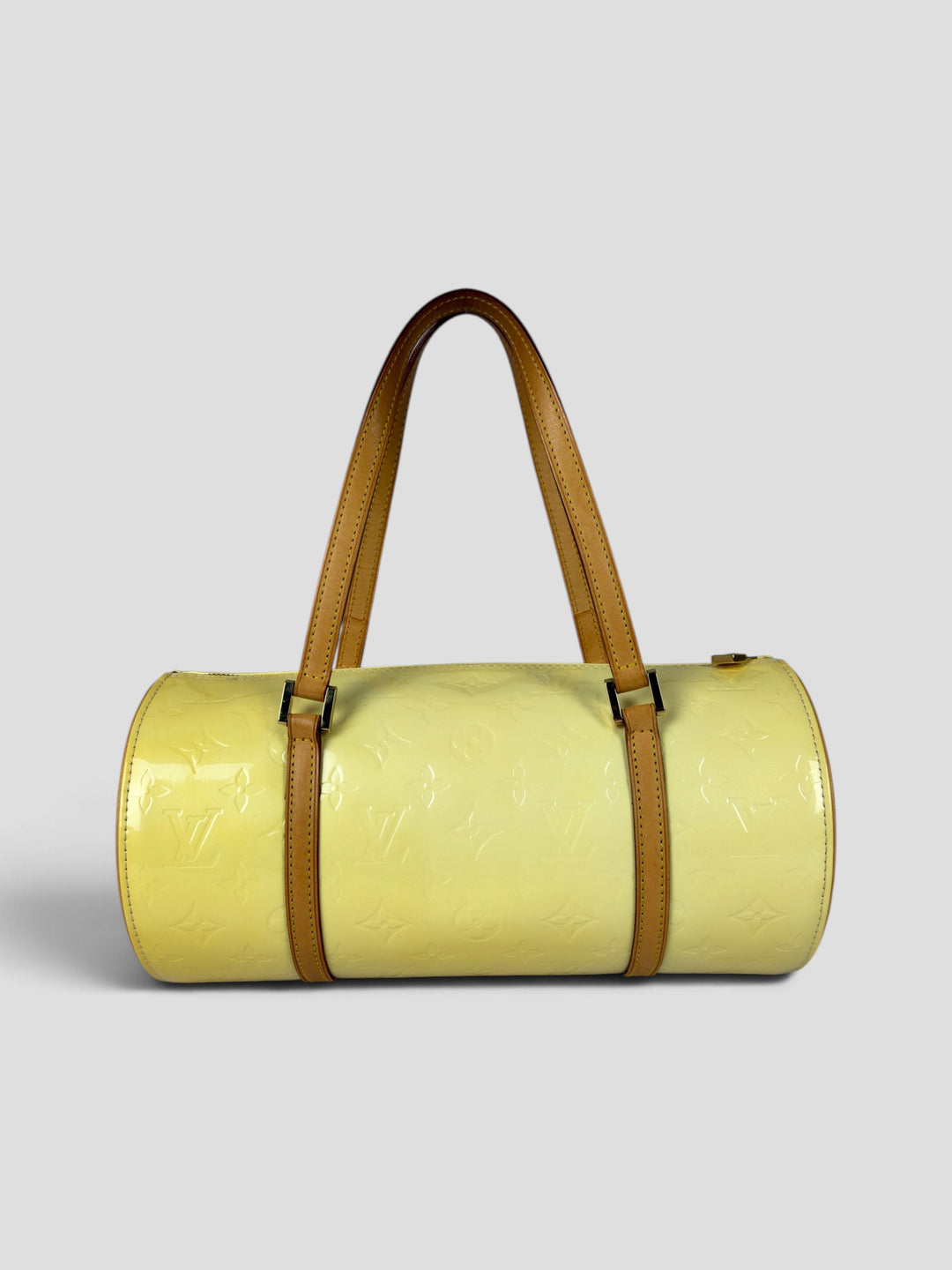 Louis Vuitton Vernis Bedford Papillon Handbag aus Monogram-Vernis-Lackleder in Hellgelb, Vorderansicht